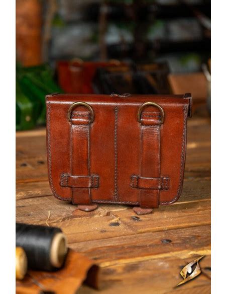 Mittelalterliche braune Gürteltasche aus starrem Leder Tienda Medieval