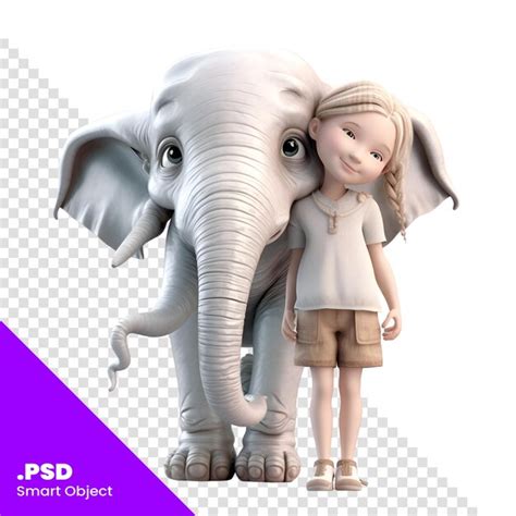 Renderização Em 3d De Uma Garotinha E Um Elefante Isolado No Modelo Psd