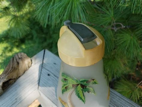 S Frosted Glass Pitcher Hazel Atlas Hand Painted Palm Etsy