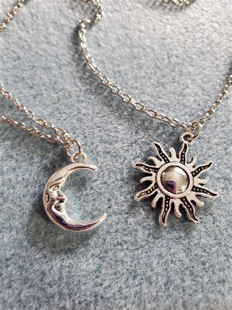 Silver Sun And Moon Necklaces In 2021 Sun And Moon Necklace Moon