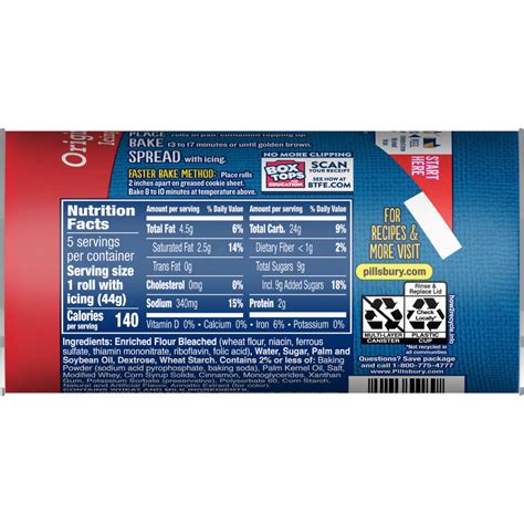 Pillsbury Cinnamon Rolls Nutrition Label