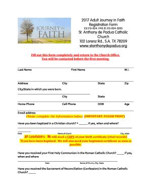 Fillable Online Adult Journey In Faith Registration Form St