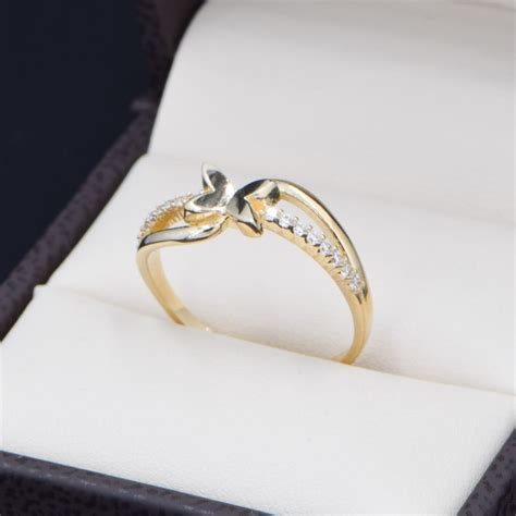 Anillo de Promesa Mariposa Oro 14k con zirconias Joyería Alahas