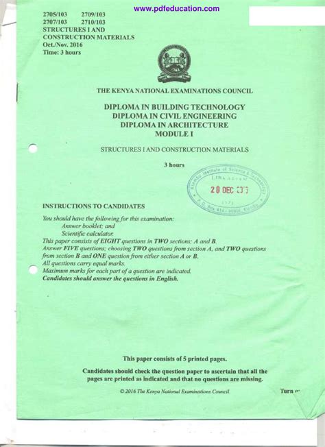 Construction Materials I Past Knec Exam Papers Nov Project