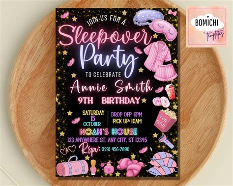 Sleepover Birthday Invitation Printable Sleepover Invite Slumber