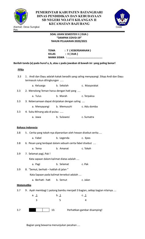 Soal Kelas 2 Tema 7 Dan 8 Soal Ujian Pemerintah Kabupaten Batanghari Dinas Pendidikan Dan