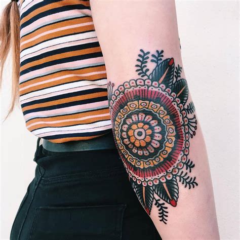 Traditional Mandala Elbow Tattoo