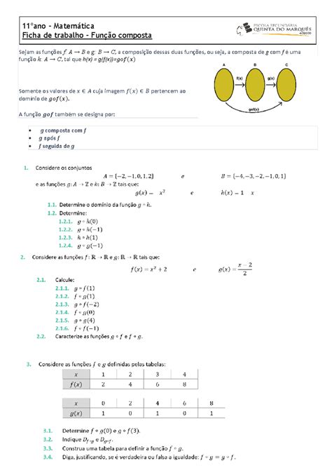 Ficha 3 Função Composta Matemática A Sejam As Funções F A → B E G