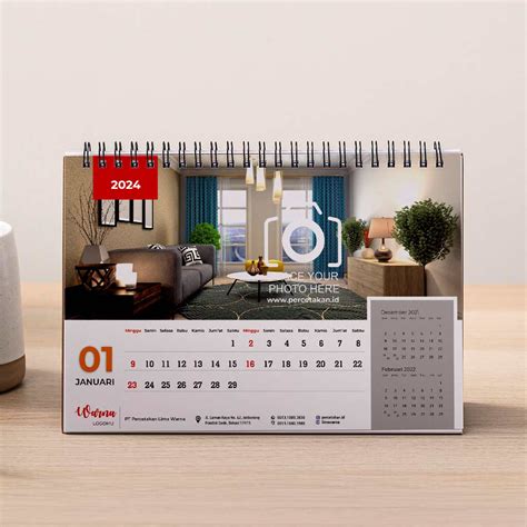 12 Template Desain Kalender Meja 2024 Lima Warna Offset Printing