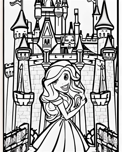 Beautiful Princess in Castle Disney Coloring Page · Creative Fabrica