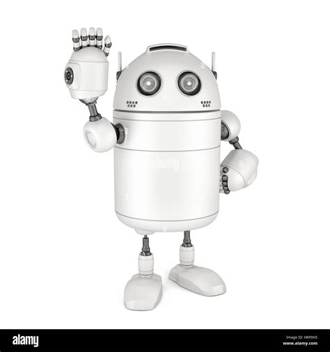 Friendly robot waving hello. Isolated on white Stock Photo - Alamy