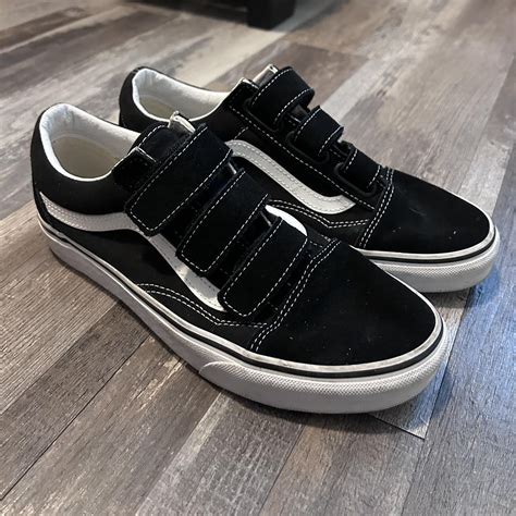 Black Velcro vans - Depop