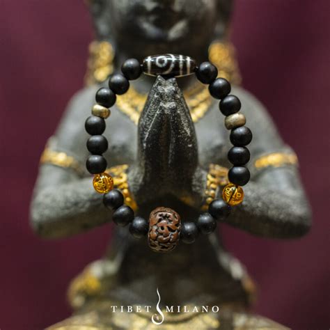 Mala Braccialetto In Onice Con Dzi E Rudraksha Tibet Milano