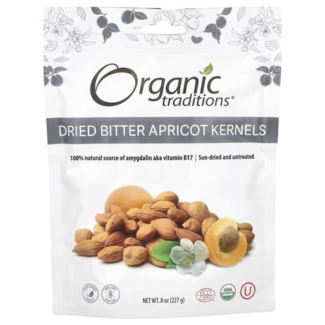 Organic Traditions Dried Bitter Apricot Kernels 8 Oz 227 G