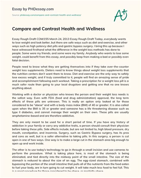 Compare And Contrast Health And Wellness Essay Example