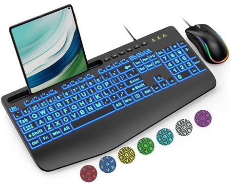 Buy Wired Keyboard and Mouse, Large Print Backlit Keyboard with Wrist ...