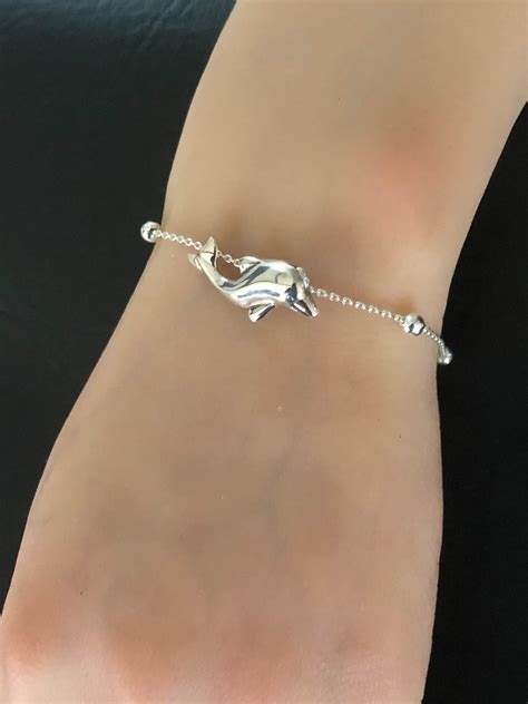 Dolphin Bracelet Sterling Silver Beaded Bracelet Dolphin Etsy