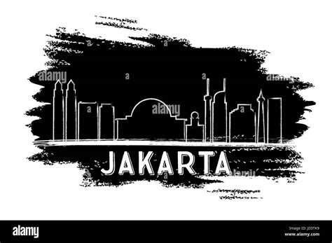 Jakarta Skyline Silhouette Hand Drawn Sketch Vector Illustration