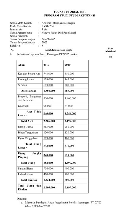 Tuton Analisis Informasi Keuangan Tugas Tutorial Ke Program