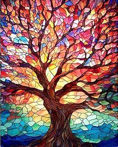 Xackcme Tree Paint By Numbers For Adults Stained Glass Paint By Number