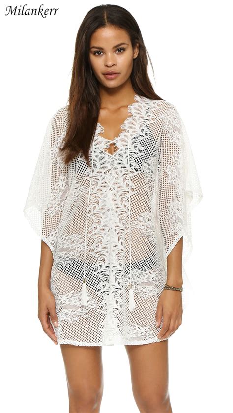 Bikini Cover Ups Womens Crochet Lace Hollow Out Wrap Dress Sexy Bat