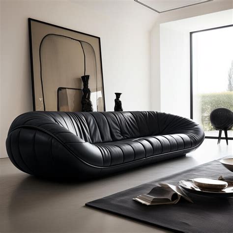 Premium AI Image | there is a black leather couch in a living room with ...