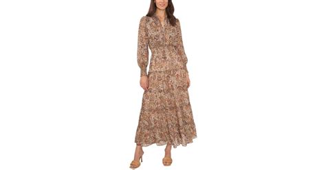 Vince Camuto Smocked Tiered Maxi Dress In Brown Lyst