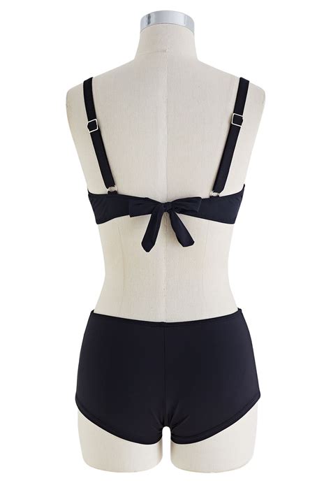 Solides schwarzes Bügel Bikini Set Retro Indie and Unique Fashion
