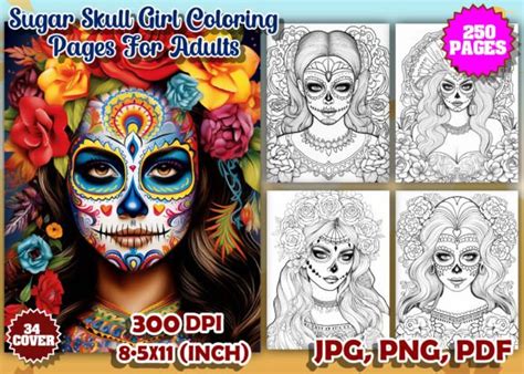 250 Sugar Skull Girl Coloring Pages Graphic By Boo Designs · Creative Fabrica