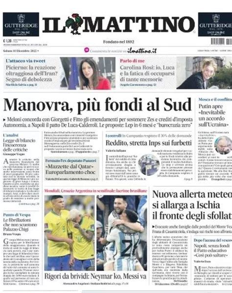 Prima Pagina Mattino Rigori Da Brividi Neymar Ko Messi Va Altro