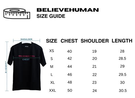 SIZE CHART – BELIEVEHUMAN