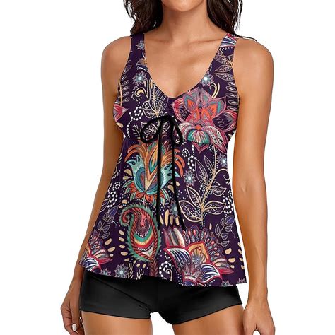 Swim Suits For Women 2024 Swimsuit Two Piece Bathing Suits Floral Print Tank Top With Boyshorts