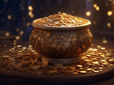 Premium Ai Image A Beautifully Crafted Gold Coin Pot Overflowing With