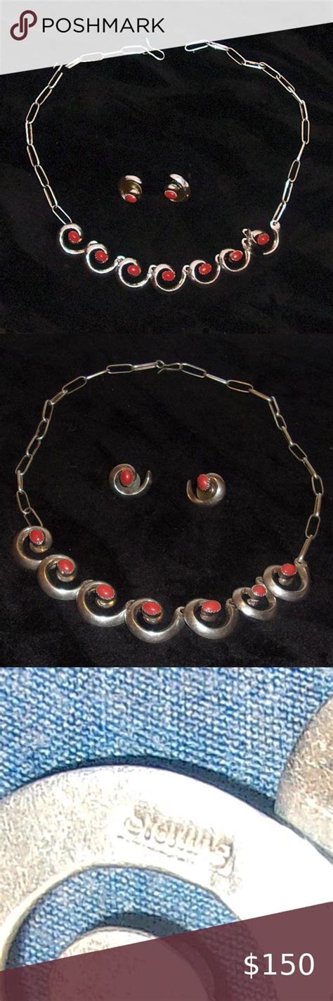 Navaho Silver Carnelian Necklace Earrings Carnelian Necklace