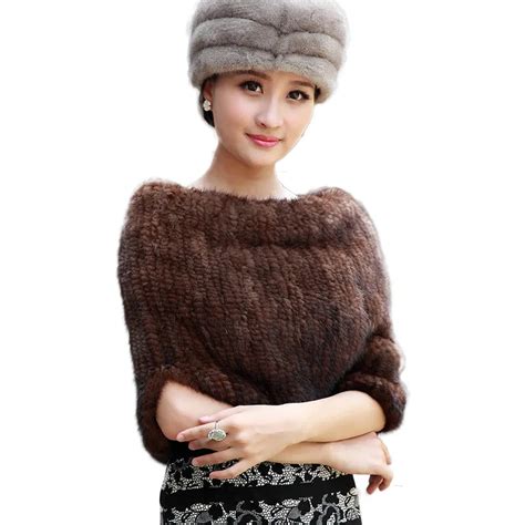 Fashion New Arrival Winter Knitted Mink Fur Shawl Women Warm Real