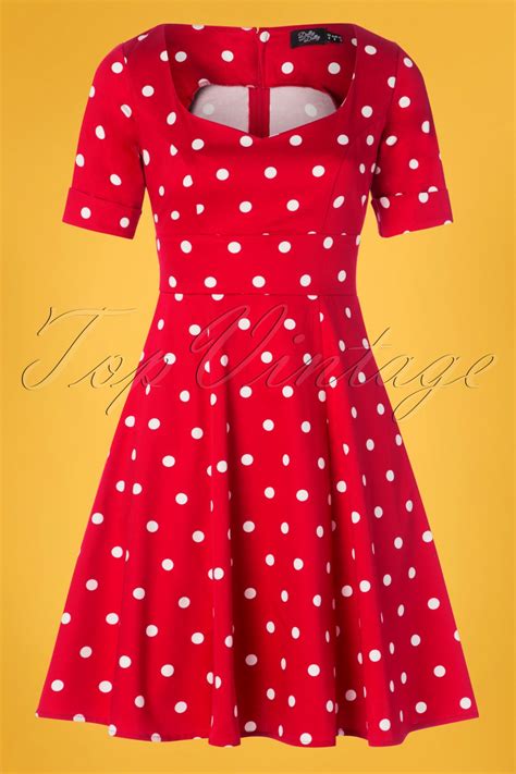 50s Barbara Polkadot Swing Dress In Red