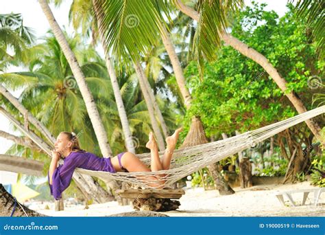 Woman In Hammock On Beach Stock Image Image Of Summer