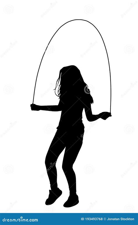 Sport Girl Skipping With Jump Rope Vector Silhouette Isolated Fitness