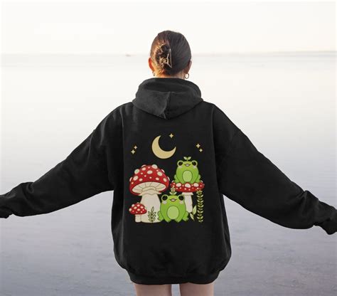 Cottagecore Mushroom Frog Hoodie Cute Kawaii Hoodie Frog Etsy