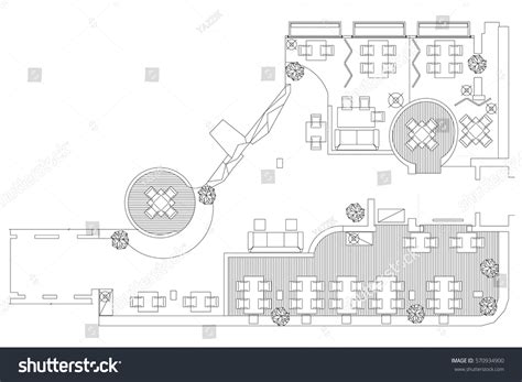 Standard Furniture Symbols Used Architecture Plans Stock Vector