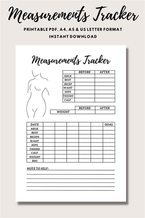 Measurements Tracker Printable Female Body Weight Loss Etsy Artofit