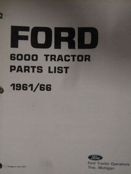 Ford Model 6000 Tractor Parts List - Used Equipment Manuals