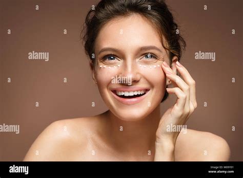 Happy Woman Touching Her Skin Photo Of Attractive Woman With Perfect