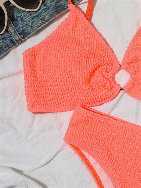 Ensemble Bikini Textur D Tail Anneau O Soutien Gorge Fines Brides Bas De Bikini Pi Ces