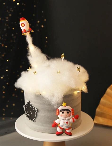 Universe Stars Astronaut Rocket Birthday Cake Topper For Party