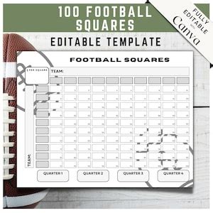 100 Square Football Pool Template, Numbered Football Squares Pool ...