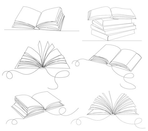 Premium Vector | Open books set drawing by one continuous line vector