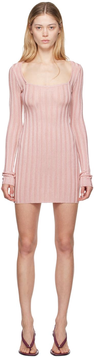 GUIZIO Pink Slinky Rib Minidress SSENSE