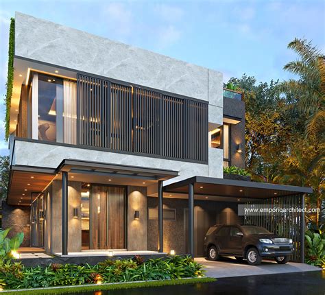 Desain Tampak Depan Kiri Rumah Modern Lantai Bapak Denza Di Bsd