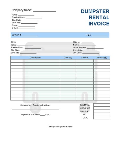 Dumpster Rental Invoice Template Invoice Generator